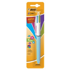 BIC, Bolígrafo de Punto Mediano, Pluma Variada con Clip, 4 Color, Tinta Color Lima, Rosa, Morado y Turquesa, 1 Pieza