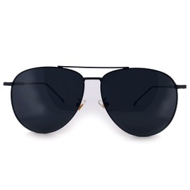 97-25 RAKOSTA Oversized Flat Aviator Metal Sunglasses UV Mirrored Lens Classic Retro Shades Womens Mens (SOLID BLACK, 61)