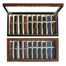 Besforu Watch Band Organizer Case for Men or Women Holder Watch Band, Wooden Watch Band Storage Box with Real Glass Window (Walnut veneer 10 slot)