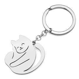 LONYOO Llavero de Acero Inoxidable Lindo Gato Regalos para Mujer Niñas Gato Llaveros Monedero Coche Llaves Encantos (Plateado)