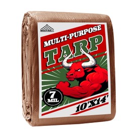 Tarp 10x14 ft 100% Waterproof 7mil Durable Grommets and Reinforced Edges,Uv Resistant,Green/Brown Tarp,Emergency Rain Shelter,Outdoor Cover and Camping Use -by MVPNET