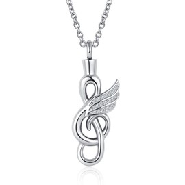 GMXLin Music Note Cremation Jewelry Urn Necklace for Ashes Men Women Dad Mom Angel Wing Memorial Keepsake Pendant with Stainless Steel Chain