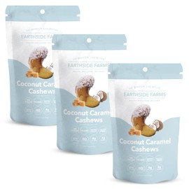 Earthside Farms Coconut Caramel Cashews, Candied Cashews, Low Sugar Keto snack, Non GMO, Plant Protein, Vegan, Whole, Natural, Superfood Healthy Snack (4 Ounce, 3 Pack)