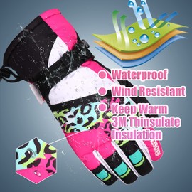 JEKOSEN Ski Gloves Women Mens Waterproof Touchscreen Snowboard Gloves Snow Cold Weather Winter Keep Warm Gloves with Anti-Lost Wrist Leashe Pink Medium