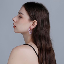 Winssigma Flower Hoop Earrings, Boho Beaded Hoop Earrings Daisy Hoop Earrings Floral Hoop Earrings(Light Purple Floral)