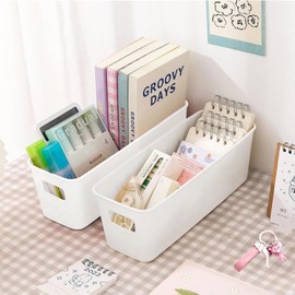 SOCOHOME Aufbewahrungsbox Kunststoff 28 cm,6 Stück Aufbewahrungskorb mit Griffen,Klein Organizer Box für Badezimmer Regal Küchenschrank Regal Kunststoffbox (Weiß)