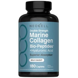 NeoCell Marine Collagen Peptides Supplement | 180 Caplets | with Hyaluronic Acid | Double Strength Formula | Nails, Skin, & Hair