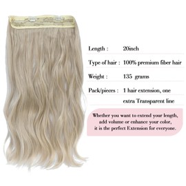 Secret Hair Extensions, Invisible Wire Hair Extensions Wavy Hair Extension Synthetic Hair Pieces for Women, 20 Inch Ash Blonde Hair Extensions (Ash Blonde)