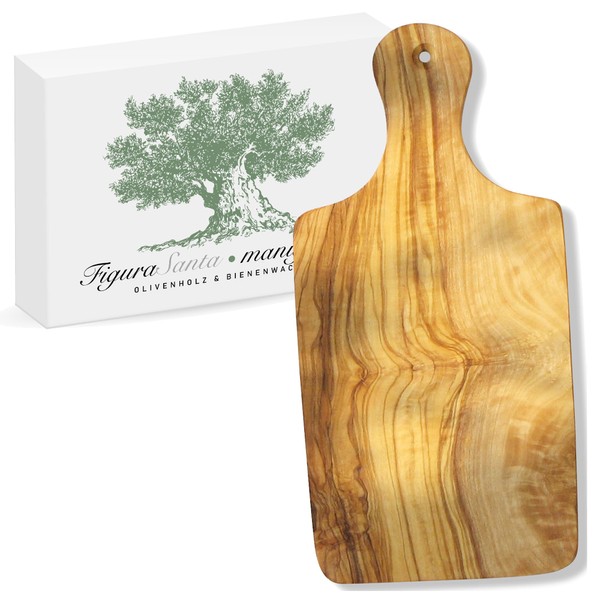 Figura Santa - Tagliere in legno d'ulivo per la prima colazione – Tagliere in legno d'ulivo finemente venato, dimensioni con manico ca. 28 x 13 cm