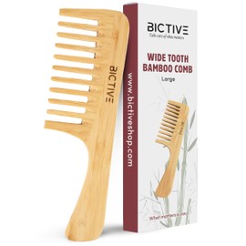 BICTIVE® Grober Kamm [Groß]. Holzkamm für Alle Haartypen. Lockenkamm Naturlocken aus Bambus, Styling Kamm, Wide Tooth Comb, Entwirrbürste Lange Haare, Breite Zinken für Damen und Männer. Anti-Frizz