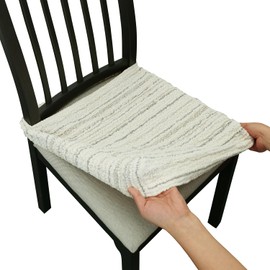 Lawalon Heavyweight Cotton Stretch Dining Seat Covers (Creamy White, Set of 2), Elastic Woven Fabric Slip Covers for Dining Chairs, Extra Durable Kitchen Seat Covers, Removable Washable Protectors