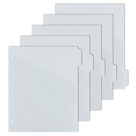 5 tab dividers for 3 Ring Binder with Pockets, Plastic Dividers with Clear Front Pocket, 5-tab Index Dividers with 3 Holes Punched for School & Office Supplies (Grey)