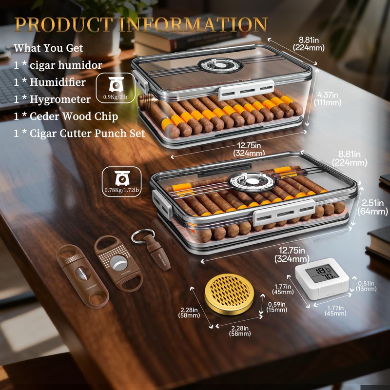 Cigar Humidor Clear Acrylic Humidor Spanish Cedar Plank, Cigar Case