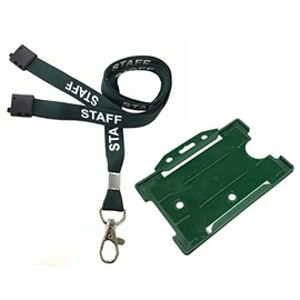Customcard ltd® 10 x Green Staff Lanyard Metal Dog Clip with Green ID Card Holder