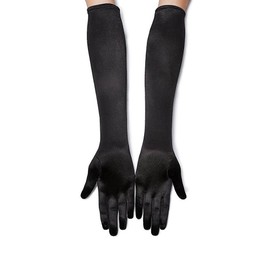 Lansian Long Black Opera Party Gloves for Women 1920s 20s Satin Gloves Elbow Length Bridal Evening Dress Costumes, 21''