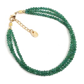 Gempires Green Jade Bead Bracelet, Multi Strand Bracelets for Women, 3 Strand Bracelet, Natural Gemstone Jewelry, 14k Gold Plated, 8" Adjustable Chain, Gift for Her