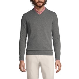 Lands' End Mens Cashmere V-Neck Sweater Charcoal Heather Regular Medium