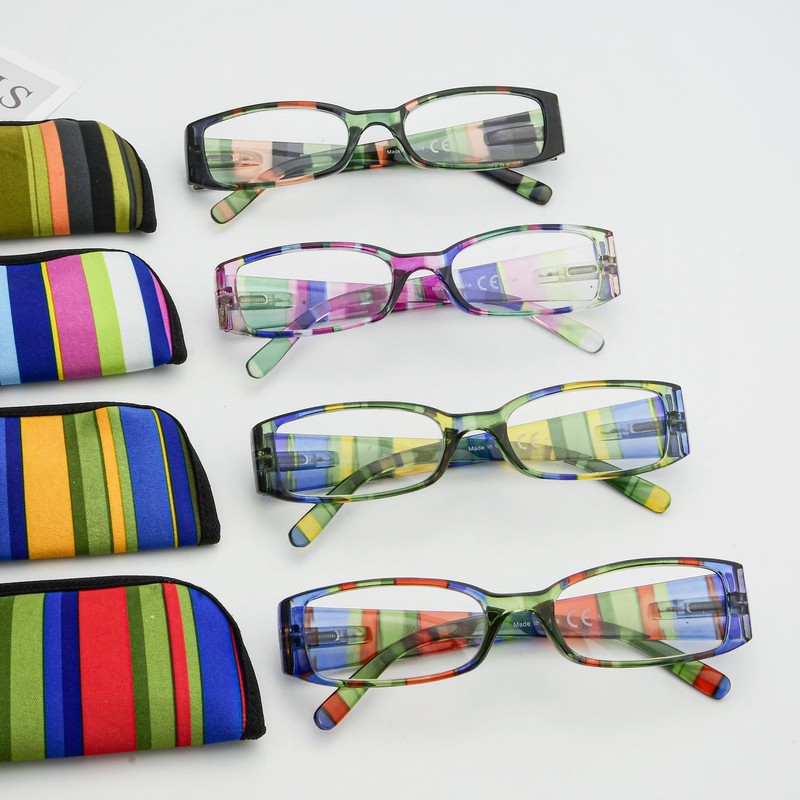 Eyekepper 4-Pack Striped Temples Spring Hinge Reading Glasses for men