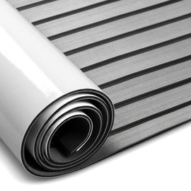 Fullfire EVA Foam Boat Flooring with Self-Adhesive Backing, Marine Decking Faux Teak Deck Sheet for Jon Boats Pontoon Boat Yacht RV Jet Ski Kayak Floor, Grey and Black 94" x 23.5"