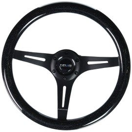 NRG Innovations NRG-ST-015BK-BSB Classic Wood Grain Steering Wheel, 350mm 25mm Deep, 3 black Spokes-Black Sparkled Color