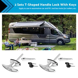 MAX COOL Trailer T-Handle Lock, Rear Fixing T-Handle Lock Tool Box Garage Door Lock with 2 Keys Suitable for Trailer Caravan Canopy Toolbox, 2 Set