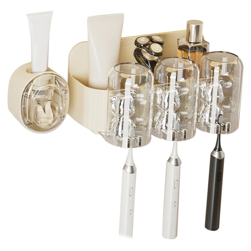 Cute Bear Toothbrush Shelf with Automatic Toothpaste Squeezer Plastic Punch