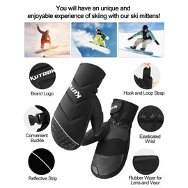 KUTOOK Down Ski Gloves Super Warm Winter Gloves Goat Leather and Built-in Hipora Membrane, black