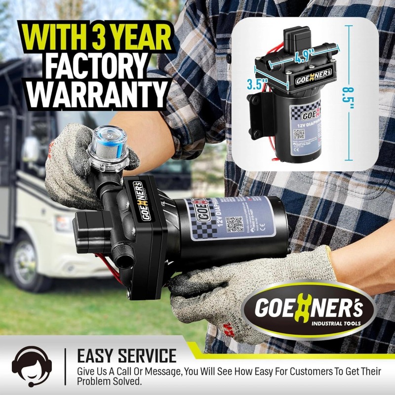 GOEHNER'S RV Fresh Water Pump 12V DC 6.5GPM 70PSI Self-Priming