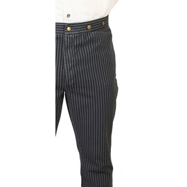 Historical Emporium Men's High Waist Edgar Striped Cotton Work Trousers, Victorian Western Pants with Suspender Buttons 40 Gray