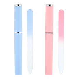 2 Pack Glass Nail Files for Natural Nails, Crystal Nail File with Case, Double Sided Glass Files for Nails (Pink+Blue)