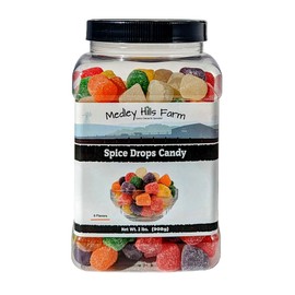 Spice Drops Candy By 2 lbs. in Reusable Container - Assorted Gum drops candy - flavors of cinnamon, clove, anise, spearmint, root beer (sassafras) and wintergreen - old fashion candy soft jelly drops