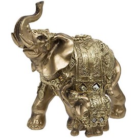 Maturi Gold Coloured Elephant and Calf with Glitter and Diamante Detailing