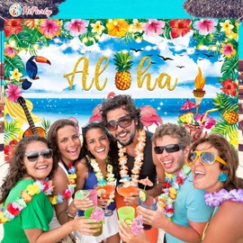 HiParty Hawaiian Luau Party Decorations - Luau Backdrop for Birthday Party Decorations Summer Beach Banner Background Photography for Musical Party Tropical Tiki Themed Decoration 71x44 Inch