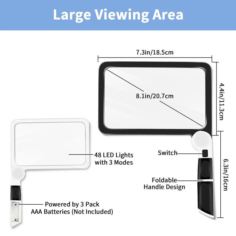 5X Magnifying Glass with Light, Lightweight Full Page Magnifier for