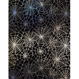 Spiderweb Pattern Shiny Silver Iridescent Foil on Stretch Nylon Spandex Shiny Tricot Fabric by The Yard (Black)