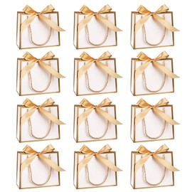 Pack of 12 Small Gift Bags with Handle, 16.3 x 14 x 7.9 cm Mini Gift Bags, White Gift Bag for Wedding, Birthday