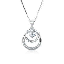 Loutade Birthday 21st Gifts for Her, 925 Sterling Silver Necklaces for Women, Rose Gold 2 Circle CZ Necklace - Forever Encircled with Love, Silver Chain Birthday Necklace for Good Friend or Daughter
