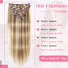 Tebelove Clip in Hair Extensions Real Human Hair 3.8oz/105g Clip
