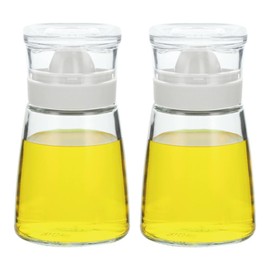 Glass Olive Oil and Vinegar Dispenser Bottles Set for Kitchen Cooking with Silicone Dual Pouring Spout, Soy Sauce Dispenser with Dust-proof Lid - Set of 2 (White, 5.4 oz)
