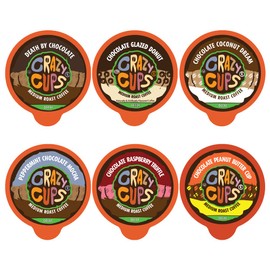 Crazy Cups Decaf Chocolate Coffee Pods, 72 Count Variety Pack, Dark Roast, Compatible with Keurig K Cup Machines, Vegan, Gluten Free, Kosher Certified