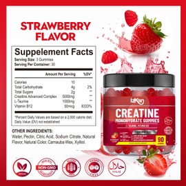 Pro Creatine Monohydrate Gummies 5g for Men & Women - 90 Chewable Creatine Gummies Strawberry Flavoured Gym Pre Workout Gym Supplement Vegan (1)