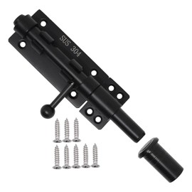 Fladhheg Heavy Duty Slide Bolt Gate Latch with A Padlock, Horizontal Bolt Latch Floor Latch Hardware and Lockable (Black,6 Inch)