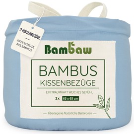 Cushion Cover Light Blue Set of 2 Bamboo Pillowcase Allergy Cushion Cover Cooling Pillow Soft Bed Linen Cuddly Zero Waste Bed Linen Light Blue Pillowcase 65 x 65 cm Bambaw