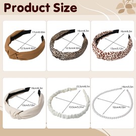 6 Packs Headbands for Women Girls, Pearl Headband Non Slip Knotted Headbands for Women's Hair Boho Wide Hairband for Women Girls Hair Styling