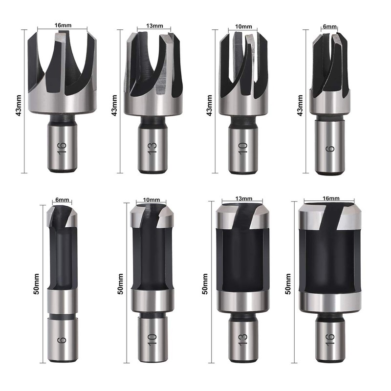Baorder 8Pcs Wood Plug Cutter Drill Bit Set Carbon Steel