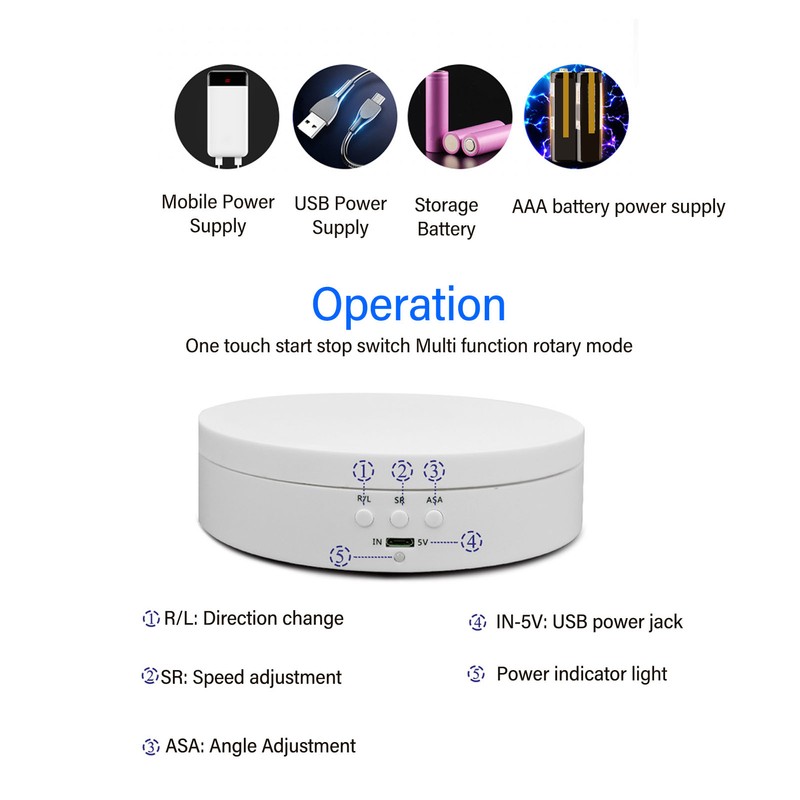 Motorized Rotating Display Stand White USB Charging Round 3 Speeds