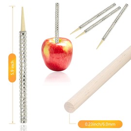 24 Pack Candy Apple Bamboo Sticks, Caramel Apple Wooden Bling Pointed Skewers, Food Sticks for Rice Krispy Treats Cookie Pops Brownies Homemade Corn Dogs with Glass Bag Glitter Ribbons Tie(Silver)