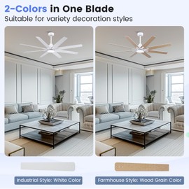 Newday 62 inch Large Ceiling Fans with Lights and Remote, Indoor/Outdoor White Ceiling Fan for Living Room Patio, 6 Speeds Slient Reversible DC Motor, 3CCT, Timer, 2 Downrods, 8 Blades