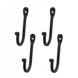 KPAVIR Single Prong Wrought Iron Hooks – Rustic Curved Metal Fasteners – Decorative Colonial Wall Decor Set of 4