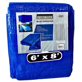 SHIELDMASTER 6' X 8' Blue Poly Tarp Cover | 5 Mil Thickness | 100% Waterproof, UV Resistant, Rip and Tear Proof Tarpaulin | Includes Grommets | Great for Outdoors & Protecting Valuables